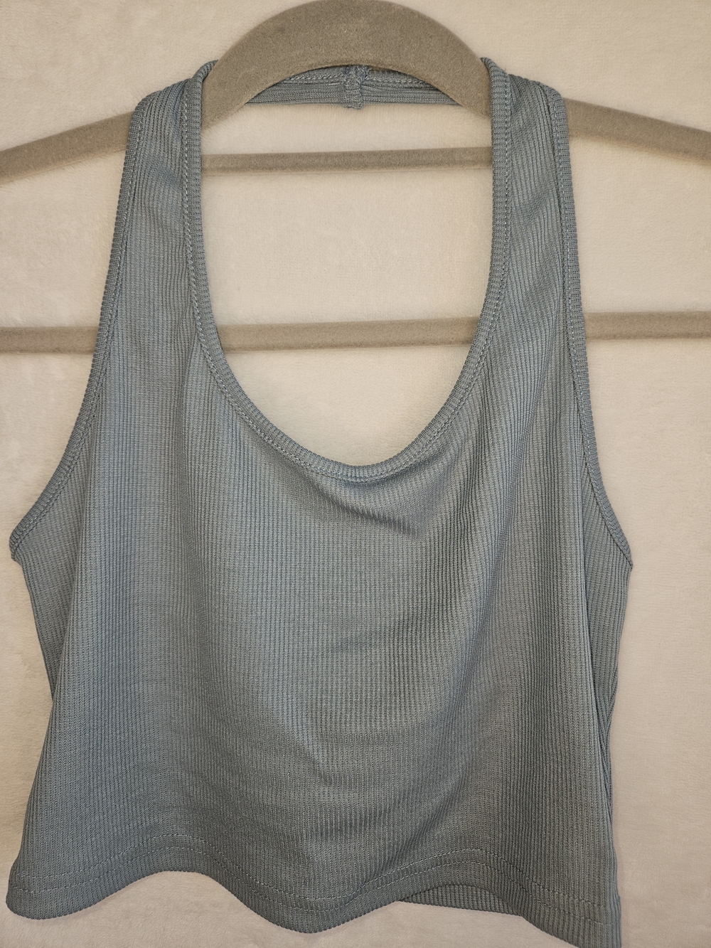 SHEIN Light Blue Ribbed Halter Tank